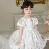 Lindo Vestido de Princesa Blanco Estilo Hada para Niñas Nuevo Estilo Verano 2026 Falda Voluminosa de Rosa Vestido de Cumpleaños para Niños de un Año