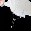 Joia da Palma~Colar Pulseira de Pérola com Laço de Zircônia Corrente de Clavícula da Moda Nicho Conjunto de Luxo Leve de Alta Qualidade