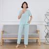 Traje de algodón y seda para mujer, de verano, de manga corta, color liso, talla grande, ropa de abrigo de moda para madres, pijama informal de dos piezas de algodón y seda para el hogar.