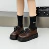 Sapatos Loafer de Sola Grossa para Mulheres 2026 Nova Coleção Início da Primavera Versátil Confortável Estilo Britânico Sapatos de Couro com Cadarço Retrô Casual Tendência