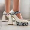 Zapatos Casuales de una Sola Capa para Mujer con Hebilla Zapatos Blancos de Bloques de Color Europeos y Americanos Zapatos de una Sola Capa de Comercio Exterior para Mujer con Estampado de Serpiente Zapatos para Mujer Beige