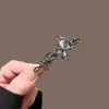 Grampo de Cabelo Elegante com Pérolas para Mulheres, Presilha de Metal com Laço Preto, Presilha Lateral de Alto Padrão, Presilha para Franja, Simples Presilha Bico de Pato