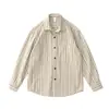 Camisa casual suelta de pana de color bloque artístico retro japonés, nueva camisa de rayas de manga larga de otoño para hombre