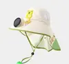 Ventilador a Energia Solar Chapéu de Sol Infantil, Chapéu de Sol com Bloqueio UV para Meninos e Meninas, Apito de Carregamento USB, Aba Larga com Proteção para Pescoço