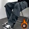 Pantalones Cargo Funcionales Americanos Multibolsillos para Hombre Otoño/Invierno Con Terciopelo Adentro Holgados Talla Grande Casual Rectos Pierna Ancha Deportivos Largos