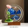 Ornamentos de Pintura de Areia Fluida Cena Noturna do Lago de Lótus Novo Estilo Zen Chinês Decoração para Sala de Estar, Armário de Vinho, Armário de TV, Estante de Exibição