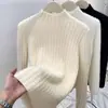 Suéter Suave para Mujer para Otoño/Invierno 2024, Nuevo Tejido de Lana de Visón de Cuello Alto Medio, Top de Manga Larga de Felpa para Primavera/Otoño