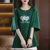 Comercio Exterior Transfronterizo Último Stock Gran Marca Etiqueta Cortada Camiseta de Manga Corta Elegante Versátil Verano Holgado Adelgazante Top Casual