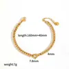 Pulsera de Acero Inoxidable con Diamantes Completos de Lujo Ligero Transfronteriza Cadena de Tenis Corazón Fila de Circonitas Diamante Pulsera de Acero de Titanio Oro de 18K No se Desvanece