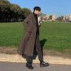 Abrigo de lana a cuadros MYQ para hombre otoño e invierno largo medio abrigo de lana estilo coreano holgado grueso sobre la rodilla cortavientos moda
