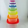 Cajas cuadradas para alimentos de colores para mantener la frescura, juego de 7 piezas de PP de grado alimenticio, exportación, fabricantes, venta al por mayor
