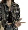 Camisa a cuadros retro de estilo coreano para mujer, abrigo de otoño, nuevo estilo de Hong Kong, top de manga larga, camisa elegante de estilo francés