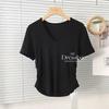 Irregular Decote em V Manga Curta Ombro T-shirt Feminino Verão Slim-fit Inner T-shirt Design Sense Niche Collarbone Top Idade-redução