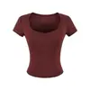 Camiseta de Manga Corta Ajustada Estilo Americano Verano Kardashian Cuello Redondo Bajo Camiseta Básica para Mujer