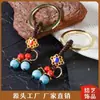 Anillo de hierro retro, diseño de nudo chino, cuenta azul agrietada, accesorios de cordón colgante minimalistas modernos, cordón semiacabado para accesorios