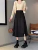 Falda negra para mujer, falda de primavera línea A, talla grande, longitud media, irregular, cintura alta, estilo coreano, falda tipo paraguas, falda de gran vuelo