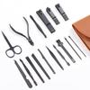 Cortaúñas negro, bolsa plegable, juego de 16 piezas, herramientas de manicura, cortaúñas de acero inoxidable.