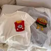 Elegante camiseta de manga corta de verano 2026 para niños y niñas, diseño 3D estilo japonés de papas fritas y hamburguesa, moderna camiseta de manga corta para niños pequeños