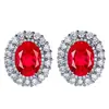 Aretes de botón de tesoro colorido de venta caliente en vivo, aretes de botón de piedra natural de imitación de 6 quilates, aretes de gema con incrustaciones de diamante rojo esmeralda
