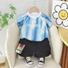 Traje de verão com manga curta para meninos novo infantil estilo coreano bonito para meninas verão vinheta letra vertical traje de manga curta