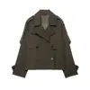 Comércio Exterior Amazon Transfronteiriço 2026 item mais vendido trench coat curto folgado de lapela dupla verde militar vintage para mulheres