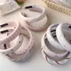 Novo estilo em tons pastel suaves, tiara fresca e fofa com tecido listrado rosa e branco e esponja, design xadrez doce, adequada para lavar o rosto, para mulheres