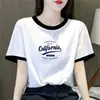 Camiseta de Manga Corta con Bloques de Color para Mujer de Comercio Exterior Transfronterizo, Nuevo Estilo de Verano, Corte Holgado, Top Corto