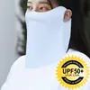 Máscara facial protetora solar para o pescoço, cobertura fina para o rosto todo, máscara respirável de seda gelada de verão, véu para adultos para mulheres