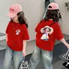 Camiseta Infantil de Algodão Puro Manga Curta, Top de Roupa Infantil Cartoon Tendência e Fashion, Camiseta Casual Versátil com Gola Redonda para Bebês, Manga Curta