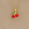 Collar con Colgante de Cereza de Perla Nuevo de Amazon Transfronterizo Europeo y Americano Cadena para Clavícula de Lujo Ligero de Verano para Mujer