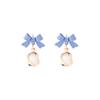 Pendientes de aguja de plata s925 con ópalo azul Klein, de alta calidad, para mujer, con clip de lazo, sin perforaciones.
