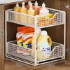 Estante de almacenamiento extraíble debajo del fregadero, caja de almacenamiento multicapa debajo del mueble del baño, cesta abatible debajo del lavabo, estante en capas