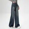 Jeans de Pierna Ancha de Cintura Alta Nostálgicos Vintage Talla Grande para Mujer Relajación Perezosa Chica Gordita Sueltos Pantalones de Trapeador Micro-acampanados
