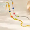 Pulseira Cuban Link Quadrada com Gotejamento em Resina Cor Dopamina Vendida Quente Transfronteiriça Aço Inoxidável Banhado a Ouro 18K Colorfast Mão