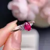 Anillo de Rubí Recién Cortado, Cristal de Rubí Fino, Piedra Principal Súper Limpia 4*6mm Plata 925 Incrustación de Precisión
