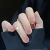 24 Piezas Arte de Uñas Francés Nuevo Vestido Boda Foto Arte de Uñas Borde Plateado Corto Parche de Uñas Postizas Removible
