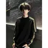 Top deportivo de baloncesto, camiseta juvenil negra estilo americano con doble raya, unisex, de manga larga, sudadera de cuello redondo con aspecto en capas