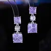 Pendientes Colgantes de Cristal de Zirconia Más Vendidos Transfronterizos, Estilo Ins de Lujo Ligero Diseño Francés, Pendientes Versátiles y Únicos