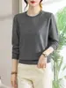 Elegante Suéter Outonal Novo com Gola Redonda para Mãe, Cor Sólida Manga Longa com Strass, Blusa de Tricô Plus Size para Mulheres de Meia-Idade e Idosas