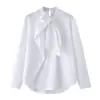 Ropa de Mujer de Comercio Exterior 2026 Verano Moda Europea y Americana Elegante Holgada Corbata de Lazo Cuello Alto Algodón Manga Larga Camisa con un Toque de Alta Gama