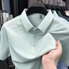 Camisa Polo Respirável com Seda de Amora e Seda de Gelo para Homens, Novo Estilo de Verão, Caimento Solto, Camiseta Casual da Moda de Manga Curta para Homens