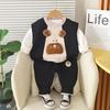 Traje Infantil Niños Traje de Tres Piezas de Manga Larga 2025 Nuevo Estilo Primavera y Otoño para Niños Traje de Tres Piezas con Chaleco de Oso de Manga Larga