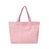 Bolsa de Lona Estilo Coreano Perezosa para el Trayecto y la Clase Bolso de Mano de Lona Casual a Cuadros Blancos y Negros Bolsa de Tela para Viajes Bolsa de Compras