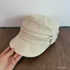 Gorra de equitación retro estilo japonés de mezclilla plisada para mujer, con un estilo relajado, adecuada para cabezas grandes, hace que la cara parezca más pequeña, sombrero de sol de copa plana, gorra de vendedor de periódicos