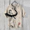 Camisa de Gola V de Manga Curta Masculina Vintage de Linho com Estampa 3D de Vida Marinha Estação Independente TEMU Transfronteiriça Top Casual