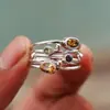 Anillo Luochen de Estilo Europeo y Americano con Incrustaciones de Diamantes y Diseño Calado Estilo Étnico Bohemio Moda Elegante Tendencia Anillo de Nicho Joyería