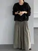 Conjunto de Dos Piezas para Mujer Jiang Chi Tono Madera Otoño Temprano Estilo Relajado Suéter de Punto Rayado Cuello Redondo con Chal 6637