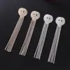 Joyería coreana suministro transfronterizo aretes de borla de amor de diamantes completos aretes de cadena de garra con pedrería fabricantes al por mayor E689