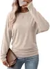 Amazon Europeia e Americana Comércio Exterior Transfronteiriço Outono e Inverno 2026 Novas Camisetas de Manga Longa Lisas com Gola Redonda para Mulheres Tricotadas de Manga Longa