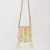 Xinjiang Adelaide Bolsa para Teléfono Móvil Estilo Étnico Bolso Pequeño de Hombro Bolso de Lona para Estudiantes Bolso de Mano Cruzado Bolso Cuadrado Pequeño con Borla